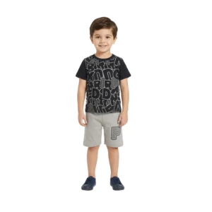 Alphabet Soup All-Over Print Tee & Contrast Shorts Set (Model Image 1) Boys' Alphabet Soup All-Over Print Tee & Contrast Shorts Set