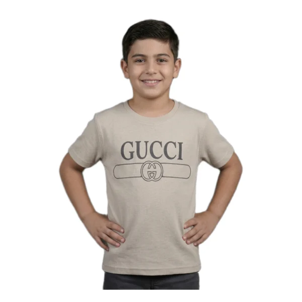 Beige Designer-Inspired Logo T-Shirt (Model Image 1) Beige Designer-Inspired Logo T-Shirt