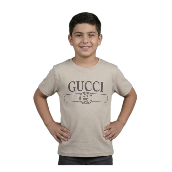 Beige Designer-Inspired Logo T-Shirt (Model Image 2) Beige Designer-Inspired Logo T-Shirt