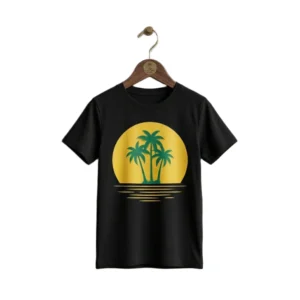 Black Tropical Palm Silhouette T-Shirt (Hanger Image 4) Black Tropical Palm Silhouette T-Shirt