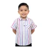 Candy Stripe Vertical Shirt (Model Image 3) Candy Stripe Vertical Short-Sleeve Button-Up Shirt – White with Pink, Blue & Lilac Stripes, Chest Pocket, Roll-Up Sleeves