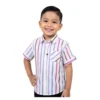 Candy Stripe Vertical Shirt (Model Image 4) Candy Stripe Vertical Short-Sleeve Button-Up Shirt – White with Pink, Blue & Lilac Stripes, Chest Pocket, Roll-Up Sleeves