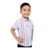 Candy Stripe Vertical Shirt (Model Image 5) Candy Stripe Vertical Short-Sleeve Button-Up Shirt – White with Pink, Blue & Lilac Stripes, Chest Pocket, Roll-Up Sleeves
