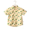 Cosmic Orbit Print Short-Sleeve Button-Up Shirt – Cream, Green & Yellow Planet Print Casual Summer Shirt