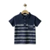 Navy Striped Polo Shirt with Chest Pocket