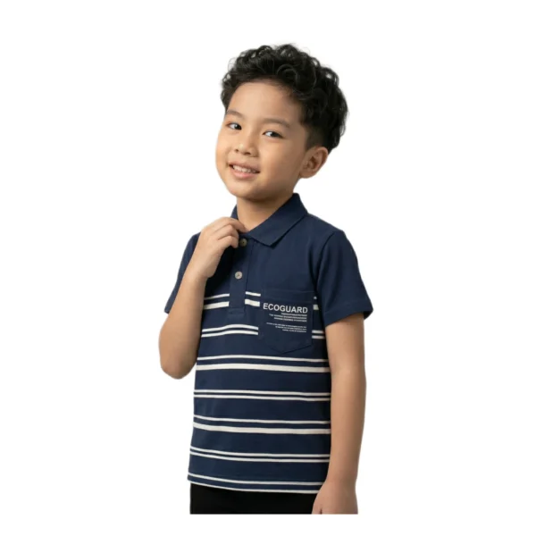Navy Striped Polo Shirt with Chest Pocket