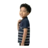 Navy Striped Polo Shirt with Chest Pocket
