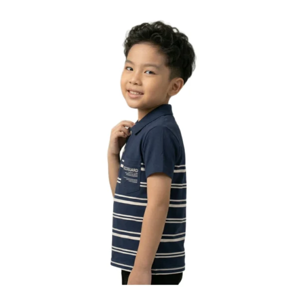 Navy Striped Polo Shirt with Chest Pocket