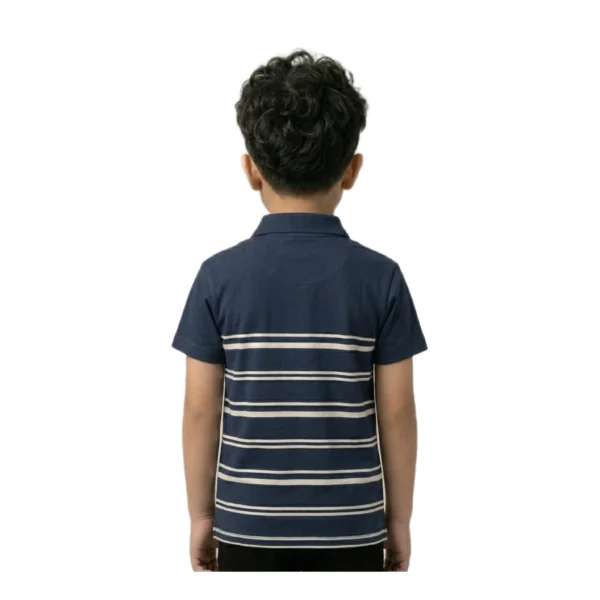 Navy Striped Polo Shirt with Chest Pocket
