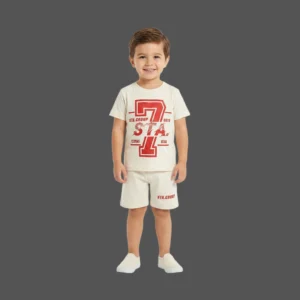 Cream & Red Varsity 7 STA Group 2-Piece Short Set (Model Image 1) Cream & Red Varsity 7 STA Group 2-Piece Short Set