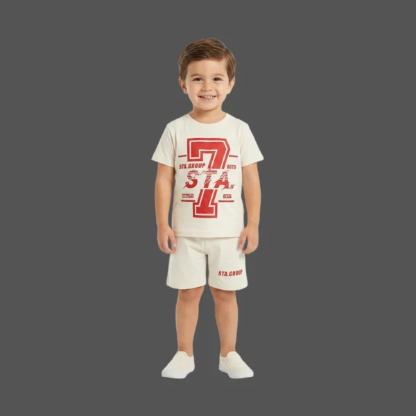 Cream & Red Varsity 7 STA Group 2-Piece Short Set