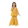 Yellow Floral Peplum Top & Sharara 2-Piece Set