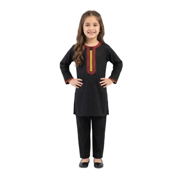 Black Embroidered Tunic & Trousers 2-Piece Set