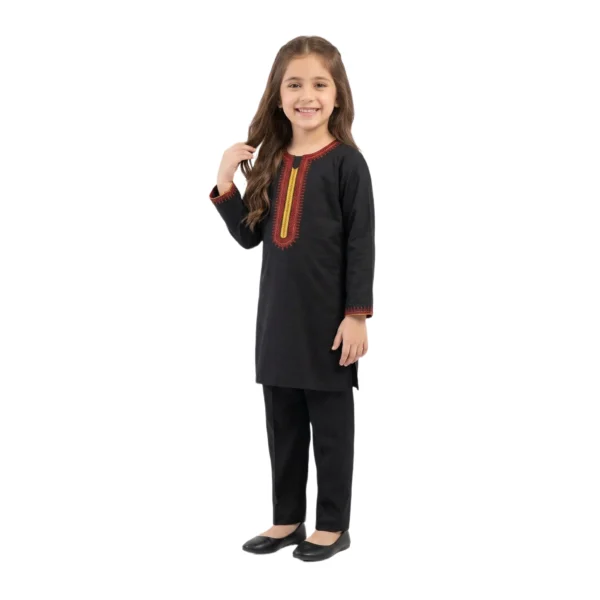 Black Embroidered Tunic & Trousers 2-Piece Set