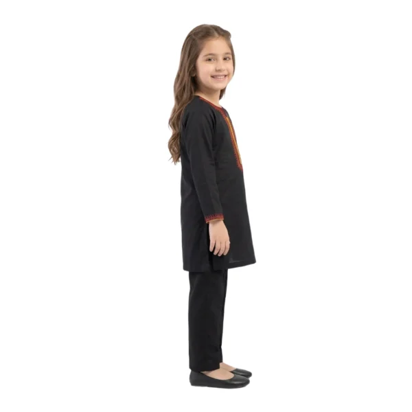 Black Embroidered Tunic & Trousers 2-Piece Set