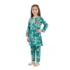 Deep Teal Floral Print Kurta & Trousers 2-Piece Set