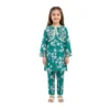 Deep Teal Floral Print Kurta & Trousers 2-Piece Set
