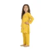 Full-Sleeve Girls_ Mustard Yellow Tunic Paired with Mustard Yellow Trousers (3) Mustard Yellow Floral Embroidered Tunic & Trousers 2-Piece Set