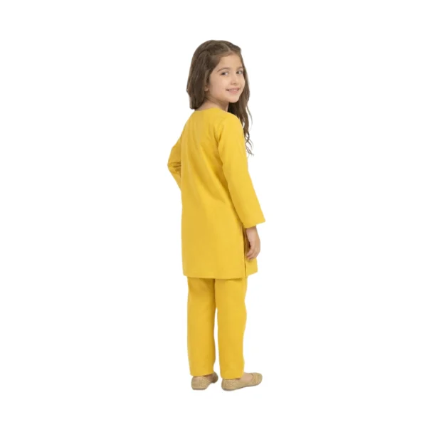 Full-Sleeve Girls_ Mustard Yellow Tunic Paired with Mustard Yellow Trousers (4) Mustard Yellow Floral Embroidered Tunic & Trousers 2-Piece Set