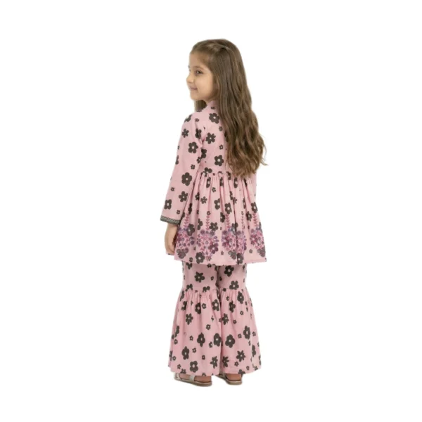 Pink & Black Floral Peplum Frock & Sharara 2-Piece Set