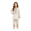 White & Bronze Geometric Embroidered Kurta & Trousers 2-Piece Set
