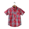 Red & Blue Plaid Check Half Sleeve Button-Up Shirt – Collared Casual Shirt with Chest Pocket & Roll-Up Sleeve Tabs