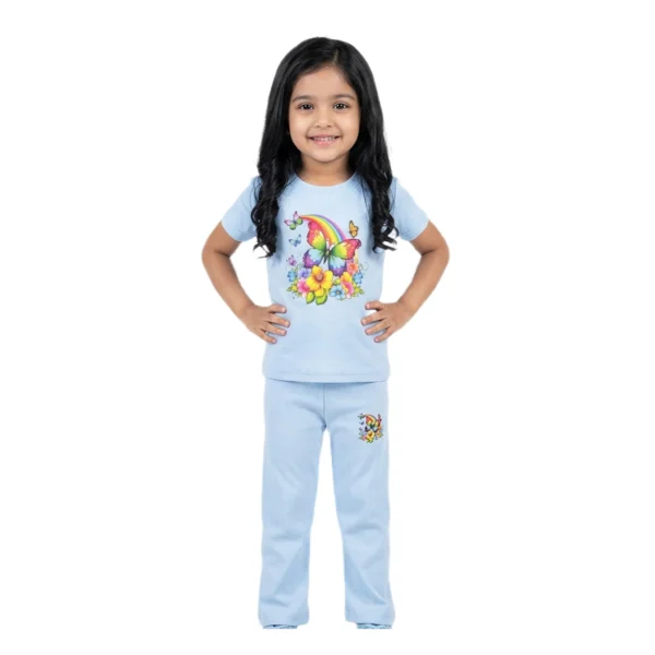 Baby Blue Rainbow Butterfly & Flowers 2-Piece Outfit