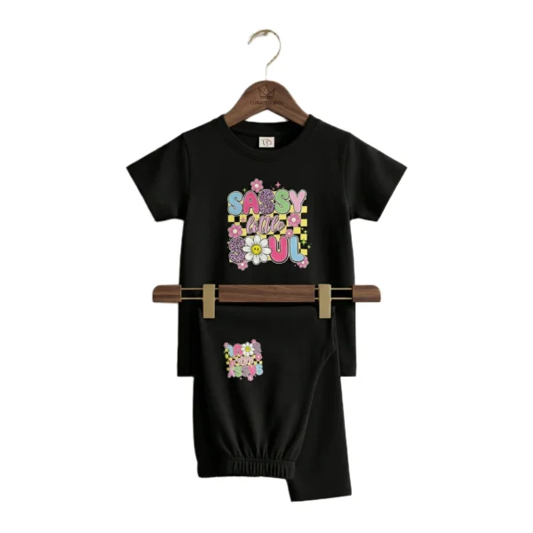 Black "Sassy Little Soul" Retro Graphic 2-Piece Set