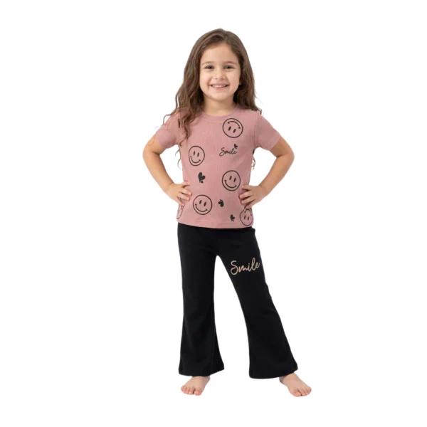 Dusty Rose & Black Smiley Print 2-Piece Set