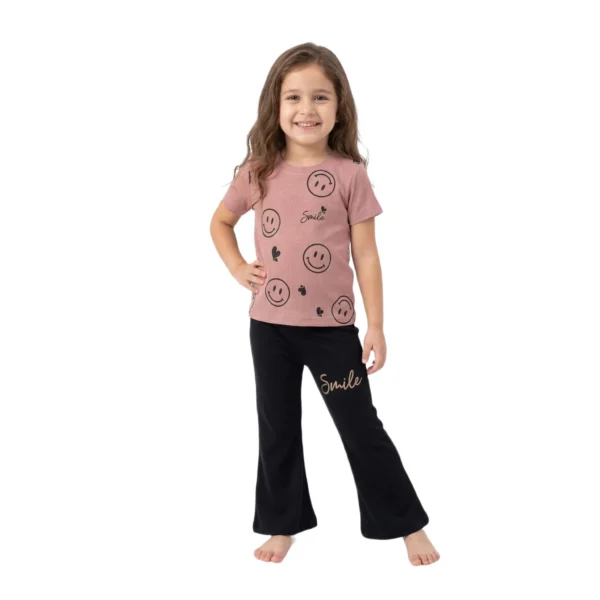 Dusty Rose & Black Smiley Print 2-Piece Set