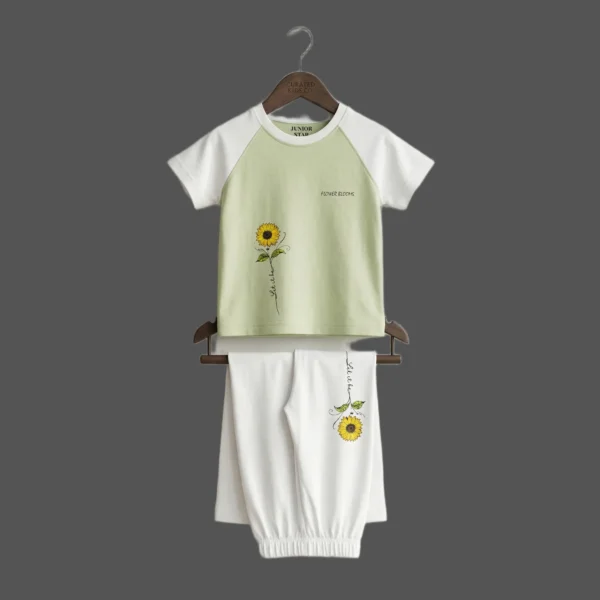 Pale Lime & White Sunflower Print 2-Piece Set