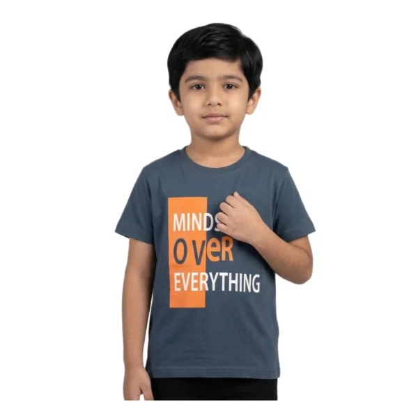 Half-Sleeve Mindset Over Everything Graphic T-Shirt featuring “Mindset Over Everything” graphics (Model Image 2) Navy Mindset Over Everything Graphic T-Shirt