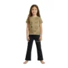 Half-Sleeve Olive Tan Smile Graphics Paired with Matching Black Trousers 2-Piece Outfit (4) Olive Tan & Black Smiley Print 2-Piece Set