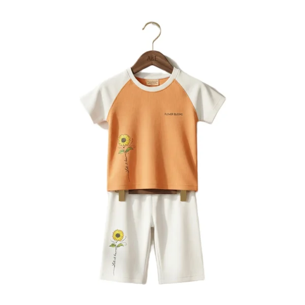 Orange & White Sunflower Print 2-Piece Set