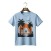 Half-Sleeve Sky Blue Tropical Sunset Graphic T-Shirt featuring “Sunset” (Hanger Image 1) Sky Blue Tropical Sunset Graphic T-Shirt