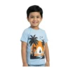 Half-Sleeve Sky Blue Tropical Sunset Graphic T-Shirt featuring “Sunset” (Model Image 2) Sky Blue Tropical Sunset Graphic T-Shirt