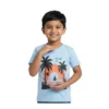 Half-Sleeve Sky Blue Tropical Sunset Graphic T-Shirt featuring “Sunset” (Model Image 5) Sky Blue Tropical Sunset Graphic T-Shirt