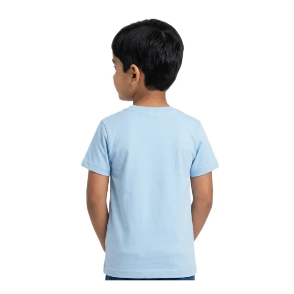 Half-Sleeve Sky Blue Tropical Sunset Graphic T-Shirt featuring “Sunset” (Model Image 6) Sky Blue Tropical Sunset Graphic T-Shirt