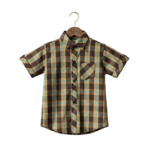Harvest Gold & Brown Plaid half-sleeve casual shirt (Hanger Image 4) Harvest Gold & Brown Plaid Half-Sleeve Casual Shirt