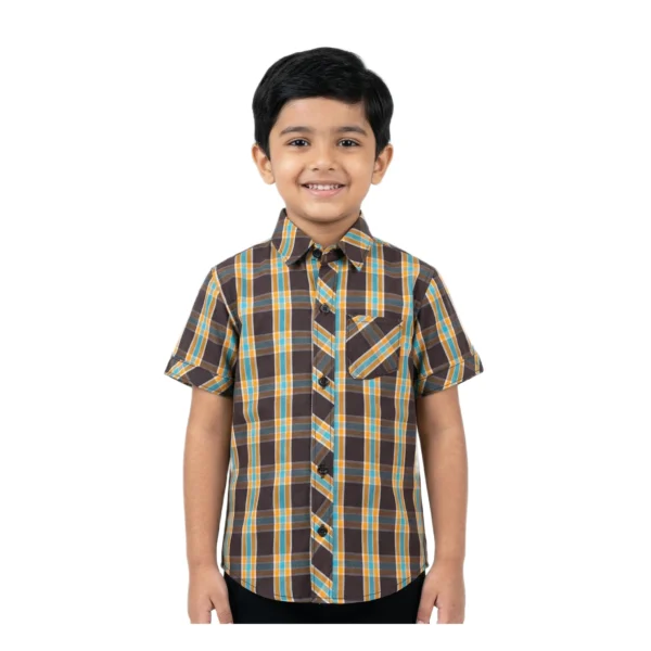 Harvest Gold & Brown Plaid Half-Sleeve Casual Shirt