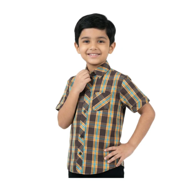 Harvest Gold & Brown Plaid Half-Sleeve Casual Shirt