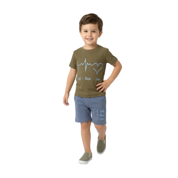 Heartbeat Graphic Tee & Matching Shorts 2-Piece Set (Olive and Blue)