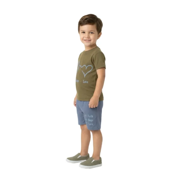 Heartbeat Graphic Tee & Matching Shorts 2-Piece Set (Olive and Blue)