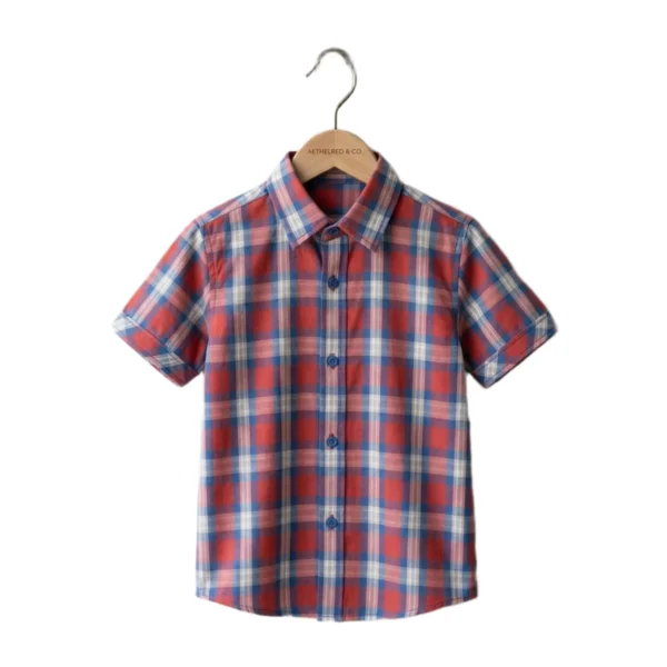 Red & Blue Classic Plaid Check Half Sleeve Button-Up Shirt – Collared Casual Shirt