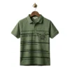 Olive Green Speed Lines Polo Shirt with Printed Pocket