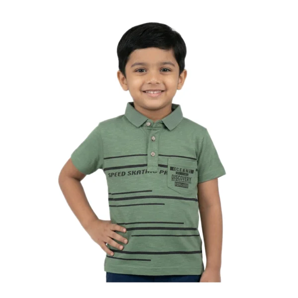 Olive Moss Printed Polo Style half-sleeve shirt (Model Image 1) Olive Green Speed Lines Polo Shirt with Printed Pocket