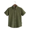 Olive Moss Textured Solid half-sleeve casual shirt (Hanger Image 1) Olive Moss Textured Solid Half-Sleeve Casual Shirt