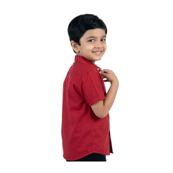 Royal Crimson Solid half-sleeve casual shirt (Model Image 4) Royal Crimson Solid Half-Sleeve Casual Shirt