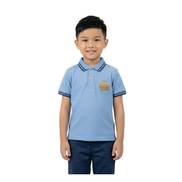 Sky Blue Tipped Polo Shirt with Chest Patch