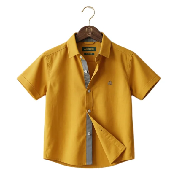 Sun-Kissed Mustard Solid half-sleeve casual shirt (Hnager Image 1) Sun-Kissed Mustard Solid Half-Sleeve Casual Shirt